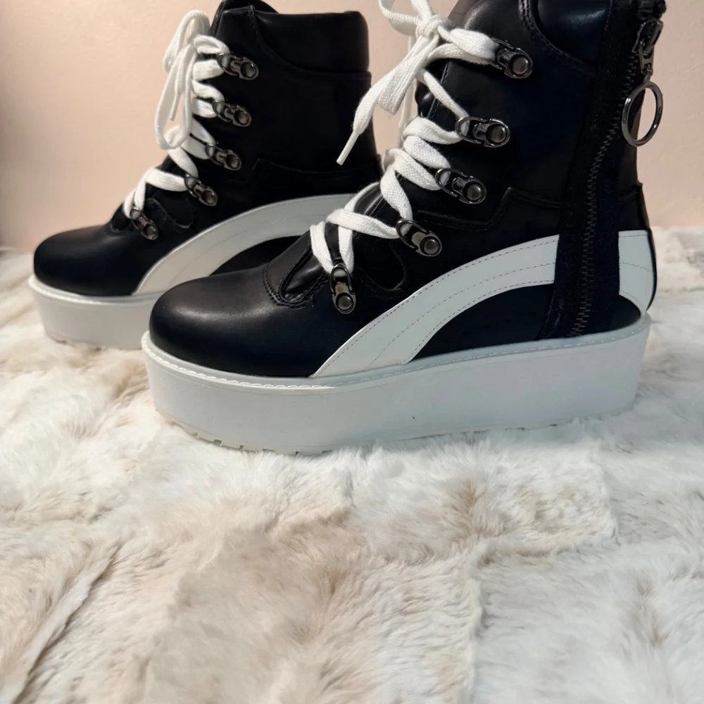 Cape Robbin Black Hightop Sneakers With White Chunky Platform & A Side Zipper